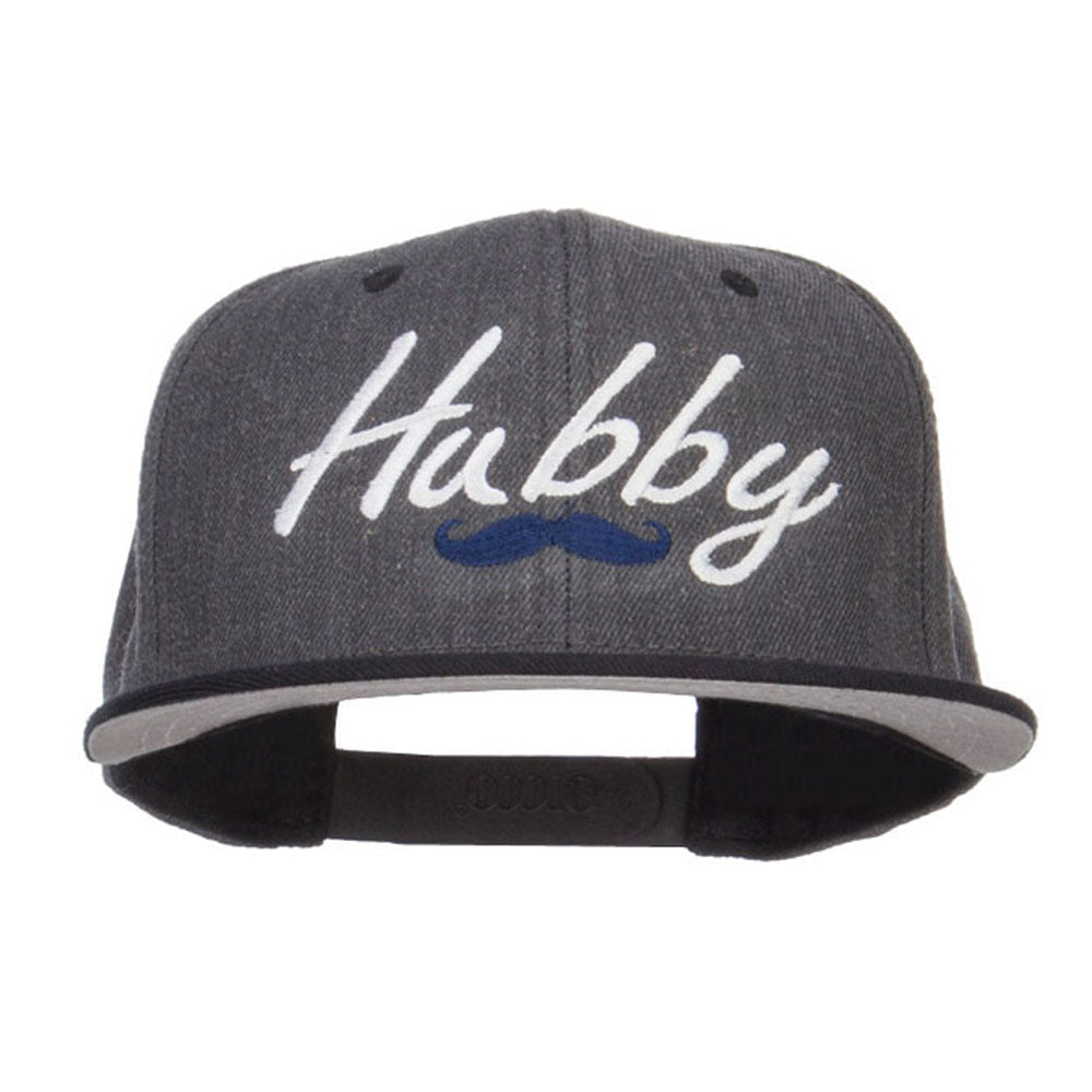 Hubby Mustache Embroidered Flat Bill Snapback - Black H Black OSFM