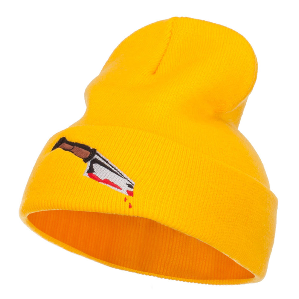 Bloody Knife Embroidered Long Beanie - Yellow OSFM