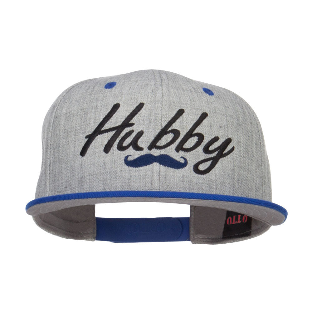 Hubby Mustache Embroidered Flat Bill Snapback - Royal Grey OSFM