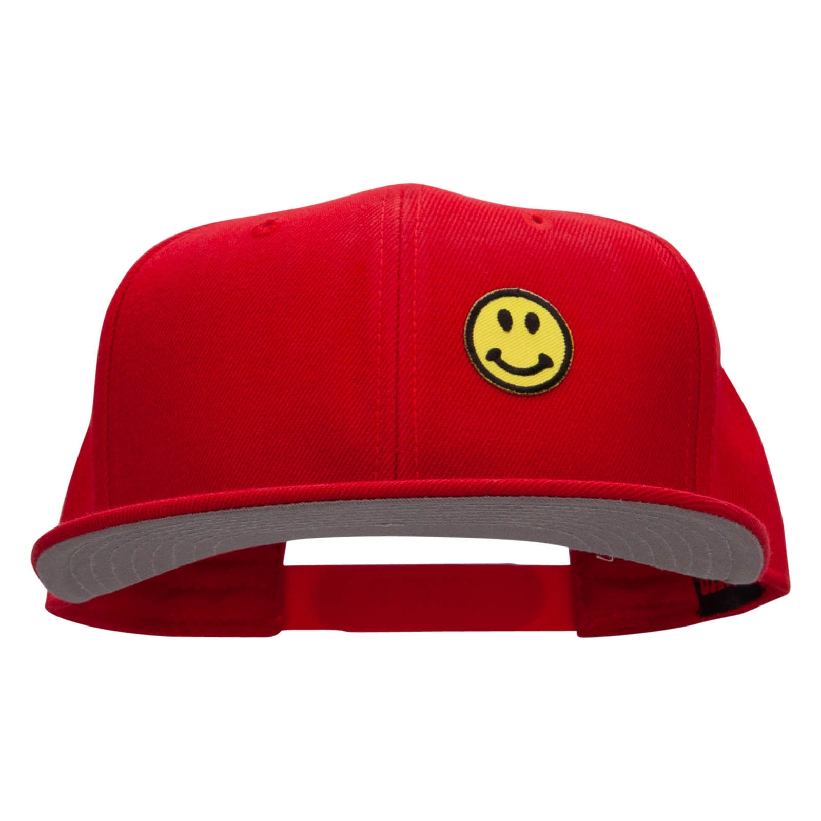 Round Smiley Face Patched Wool Blend Pro Style Snapback - Red OSFM