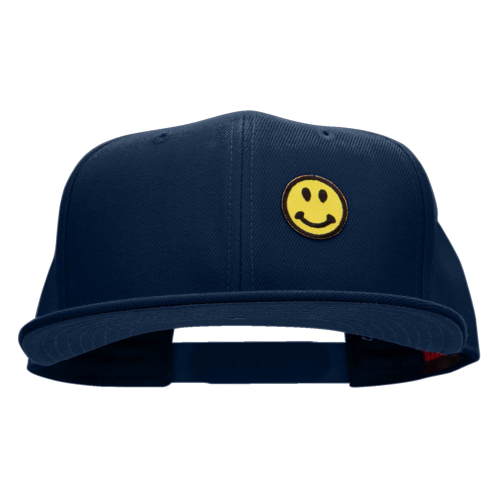 Round Smiley Face Patched Wool Blend Pro Style Snapback - Navy OSFM