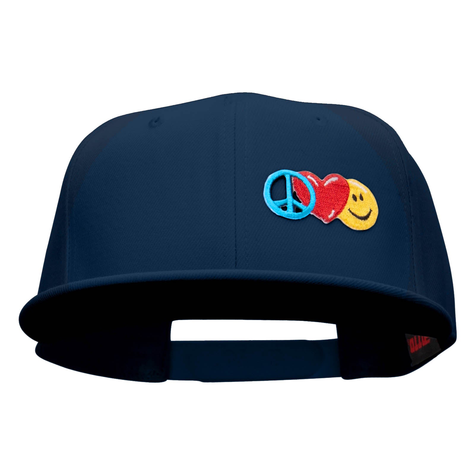 Small Peace Heart Smiley Sign Patched Wool Blend Pro Style Snapback - Navy OSFM