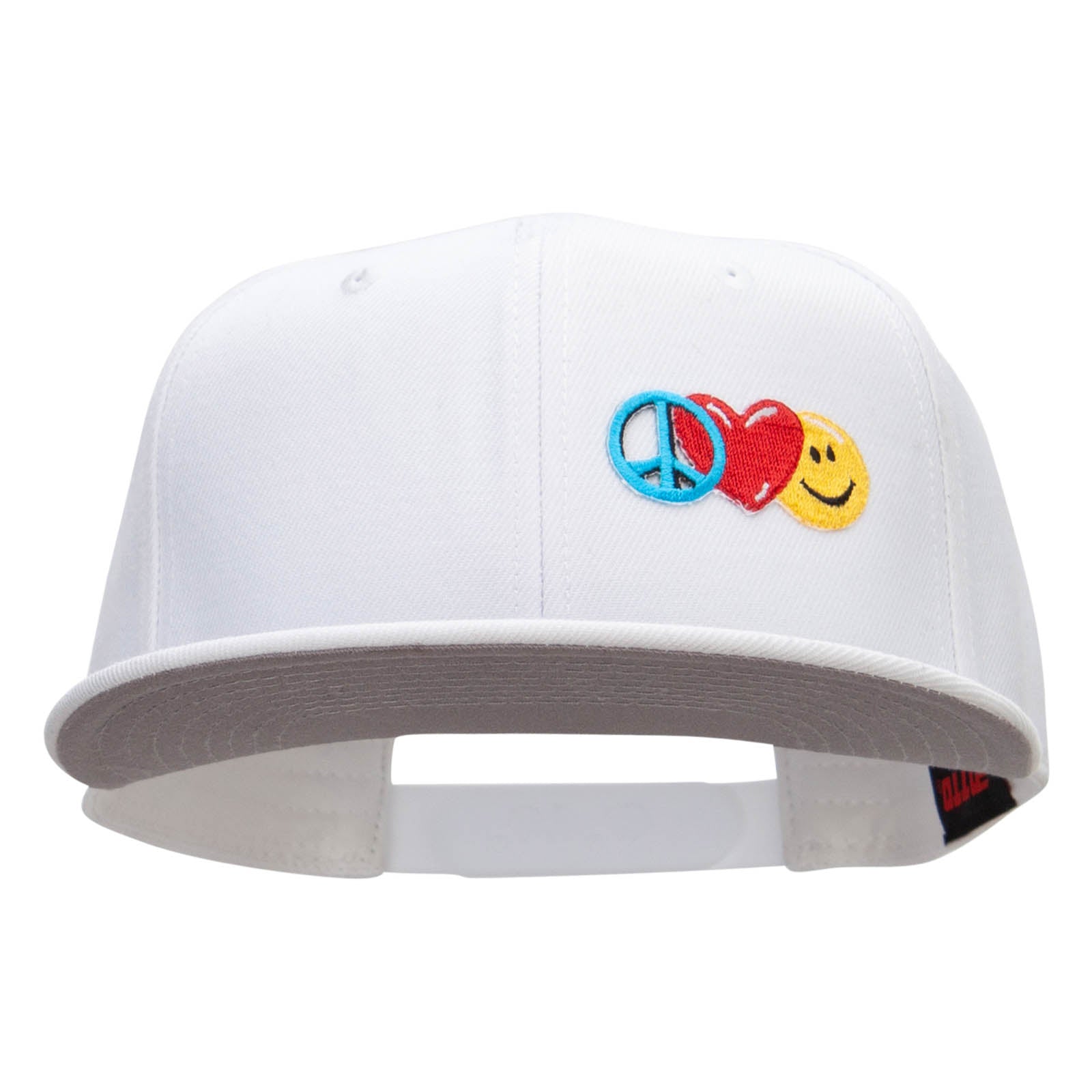 Small Peace Heart Smiley Sign Patched Wool Blend Pro Style Snapback - White OSFM