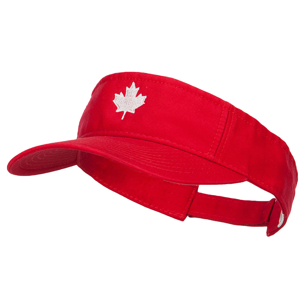 Canada Flag Maple Leaf Embroidered Pro Style Cotton Washed Visor - Red OSFM