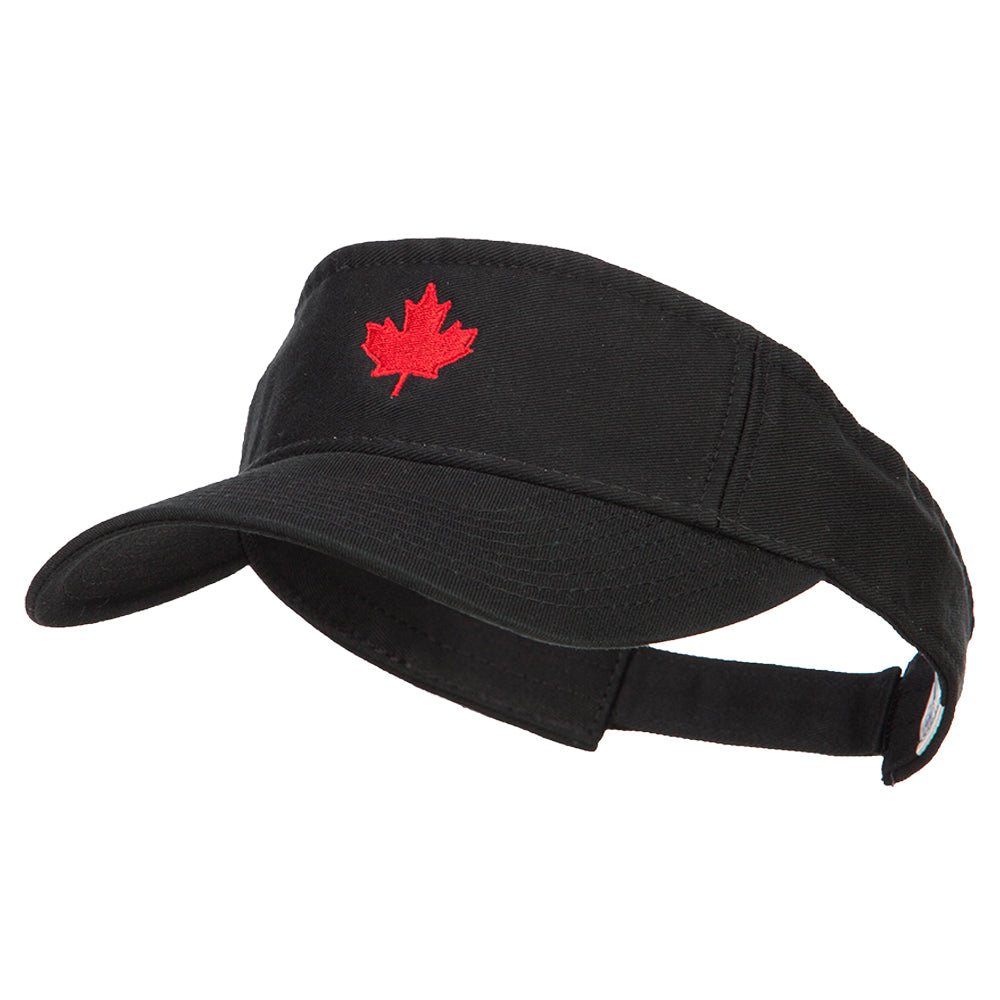 Canada Flag Maple Leaf Embroidered Pro Style Cotton Washed Visor - Black OSFM