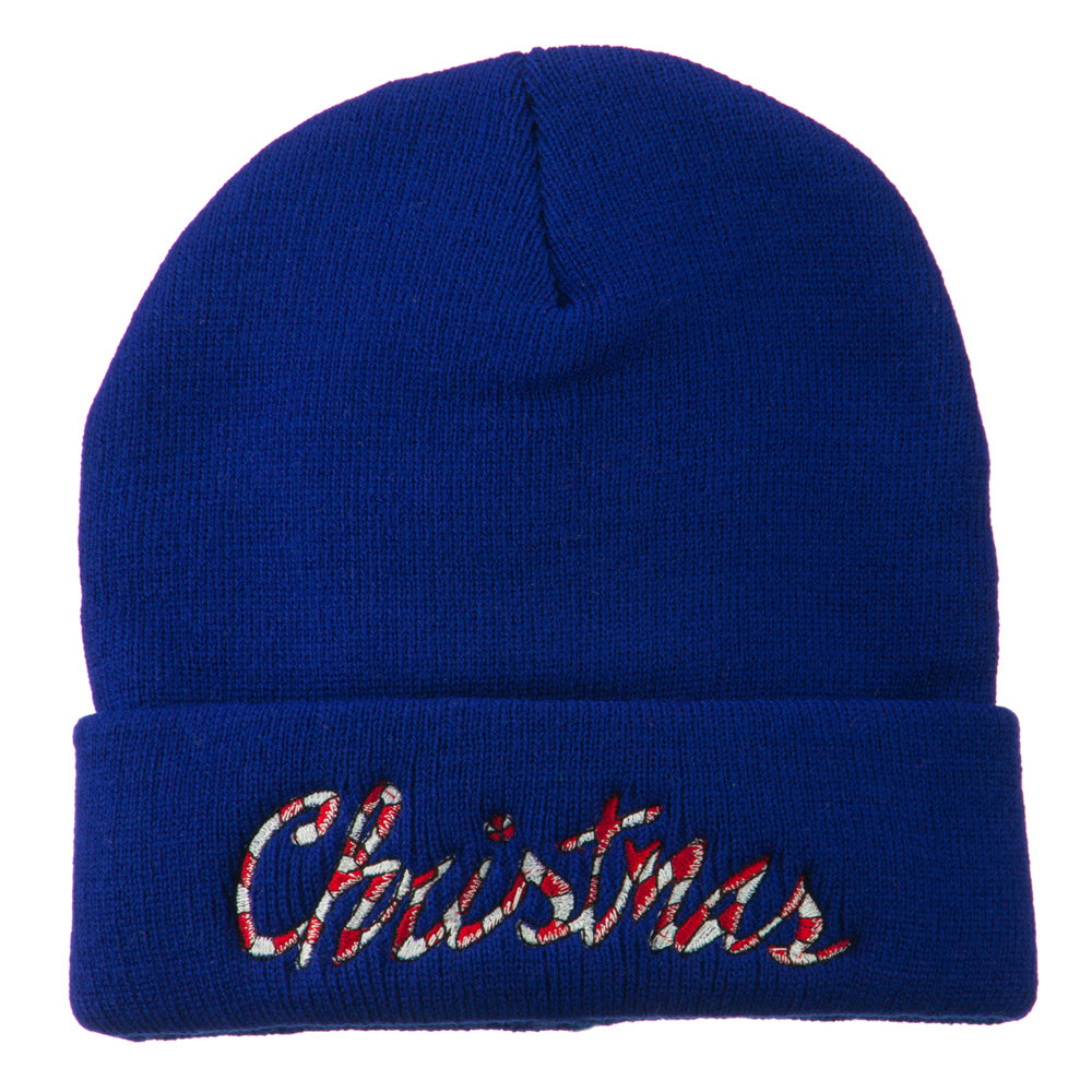 Christmas Embroidered Long Cuff Beanie - Royal OSFM