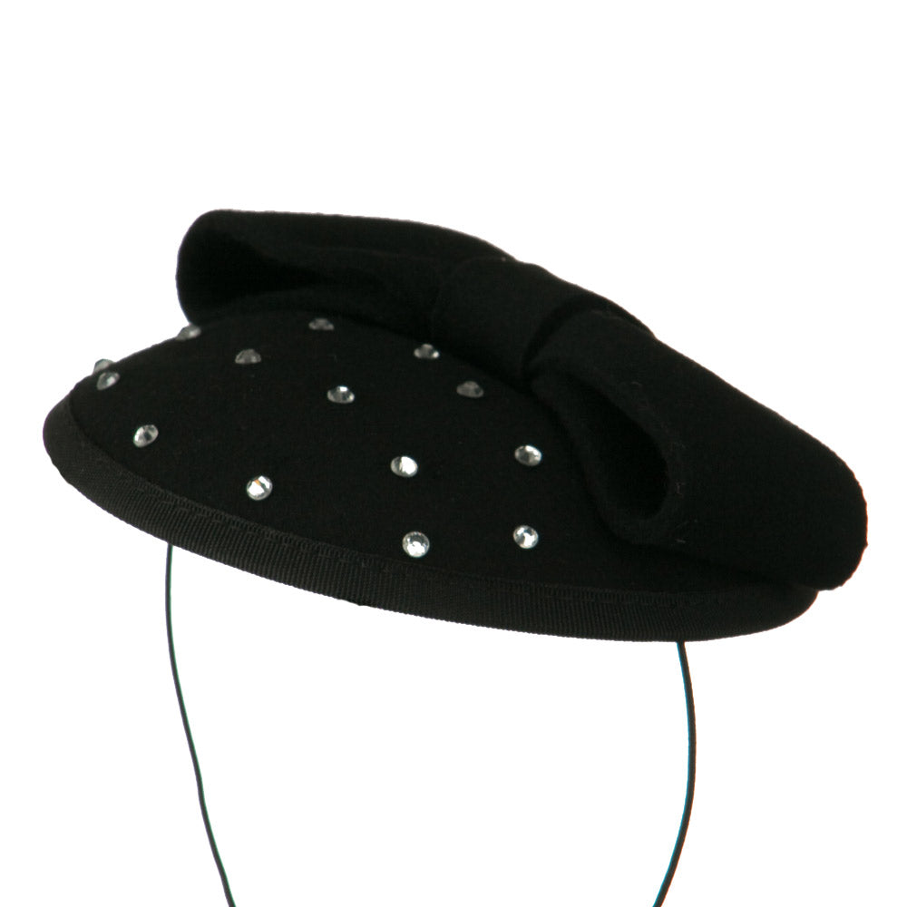 Wool Felt Cocktail Hat with Bow - Black OSFM