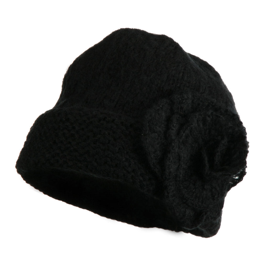 Ladies Flower Accent Cuff Beanie - Black OSFM