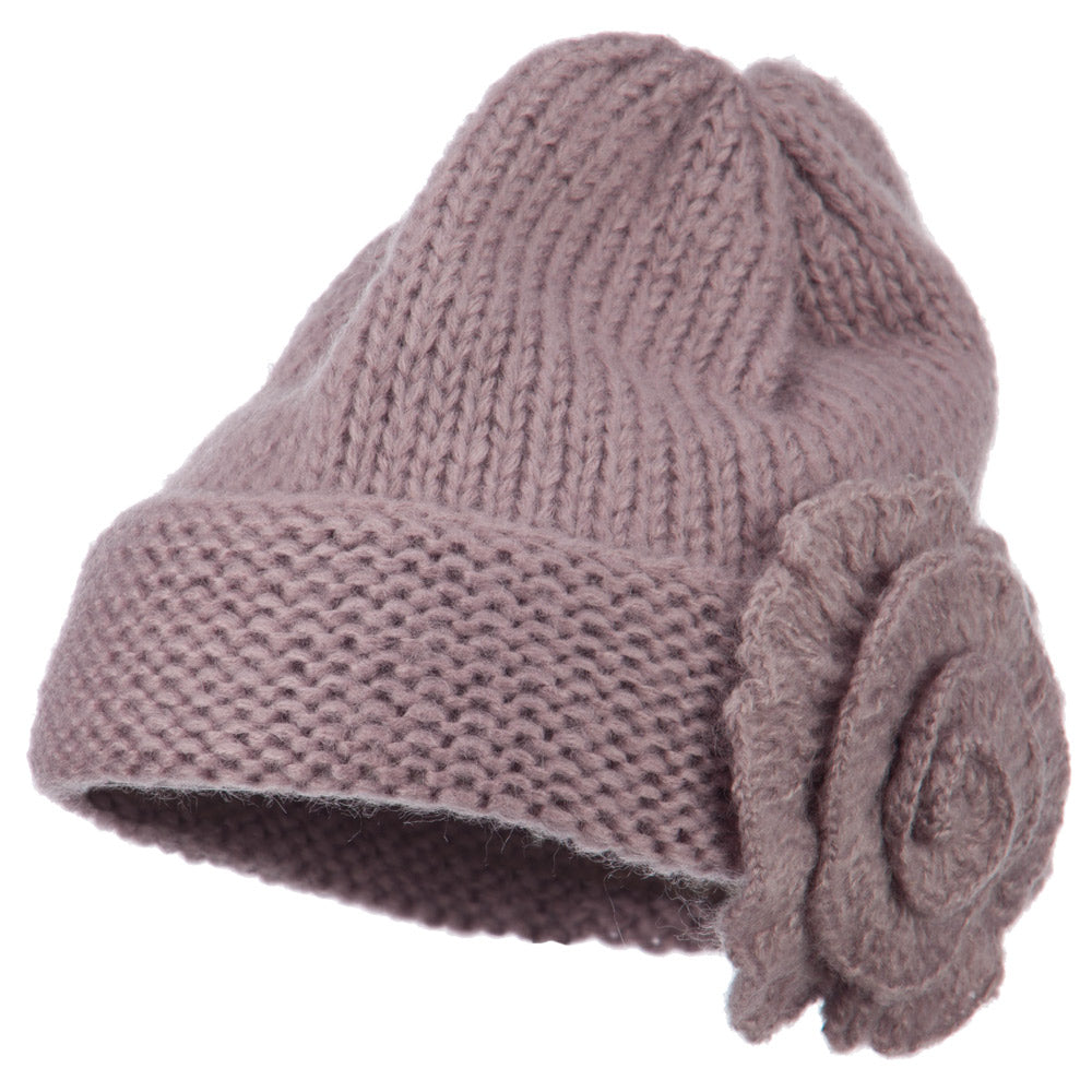 Ladies Flower Accent Cuff Beanie - Lilac OSFM