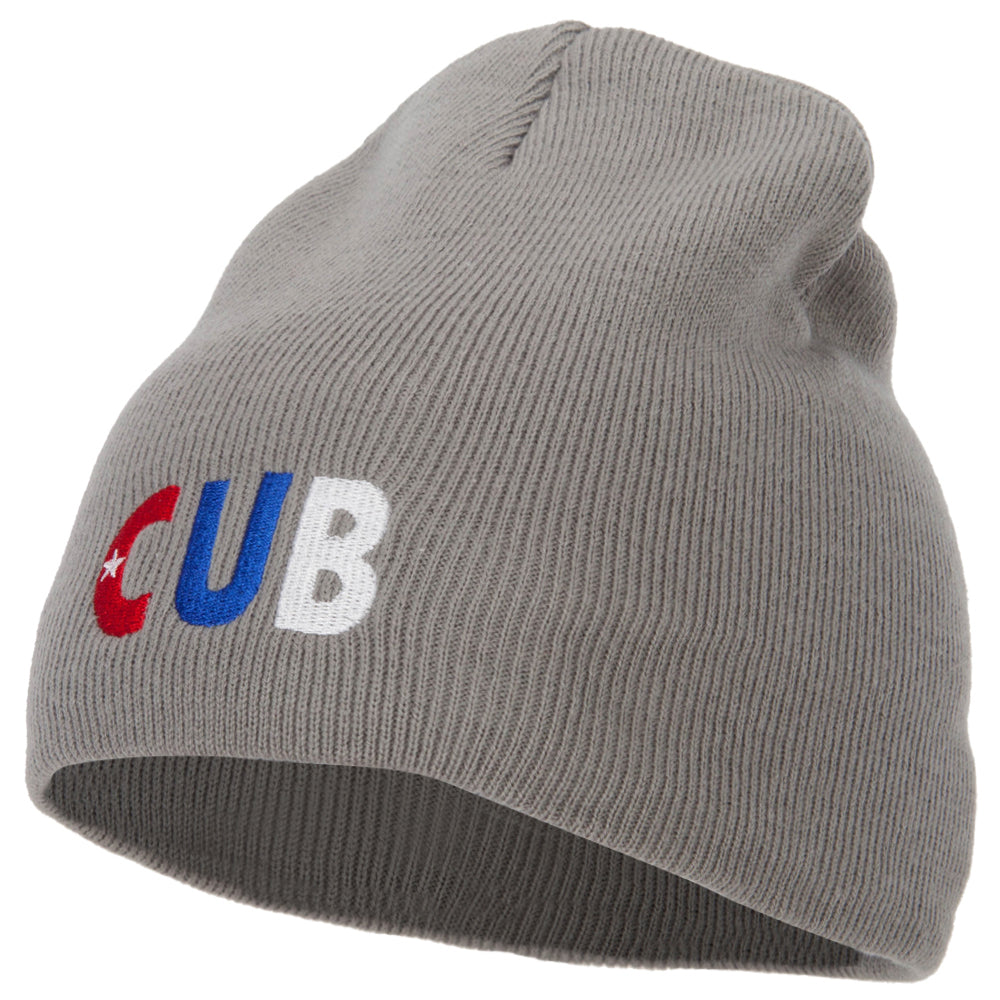 Cuba Country Three-Letter CUB Flag Embroidered 8 Inch Knitted Short Beanie - Lt Grey OSFM