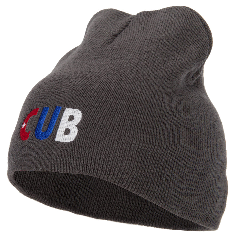 Cuba Country Three-Letter CUB Flag Embroidered 8 Inch Knitted Short Beanie - Dk Grey OSFM