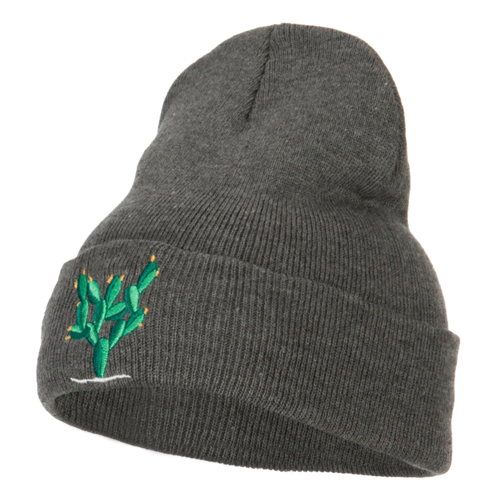 Cactus Embroidered Long Beanie - Dk Grey OSFM