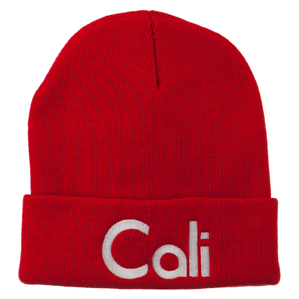 Cali Embroidered Long Beanie - Red OSFM