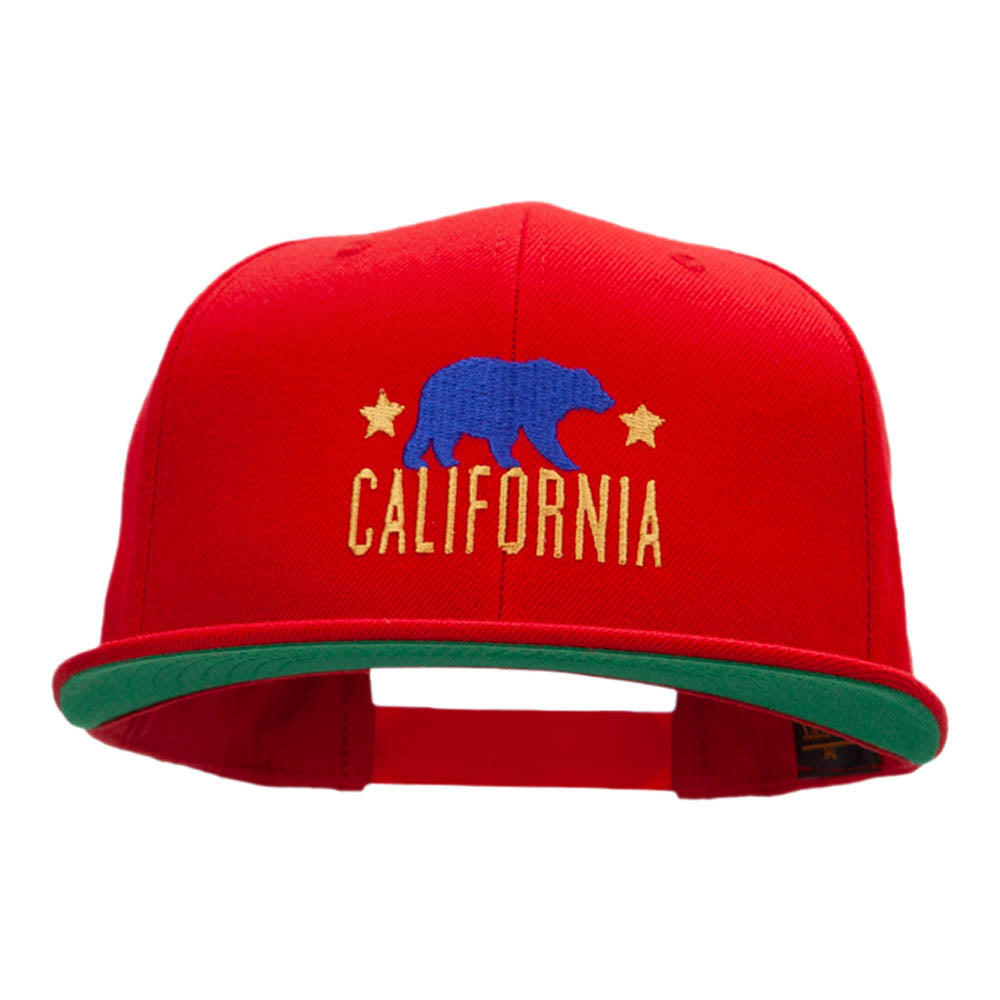 The California Bear Embroidered Wool Blend Prostyle Snapback - Red OSFM