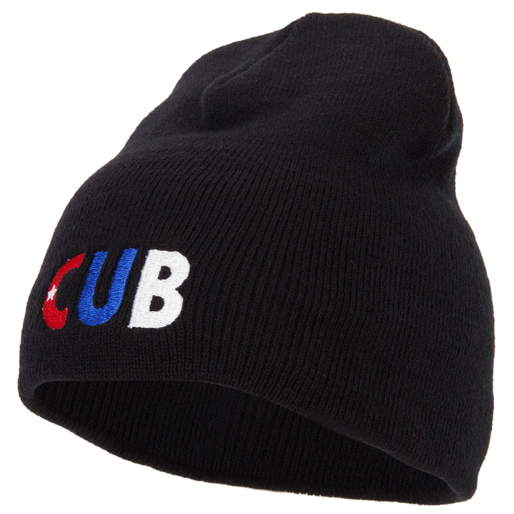 Cuba Country Three-Letter CUB Flag Embroidered 8 Inch Knitted Short Beanie - Black OSFM
