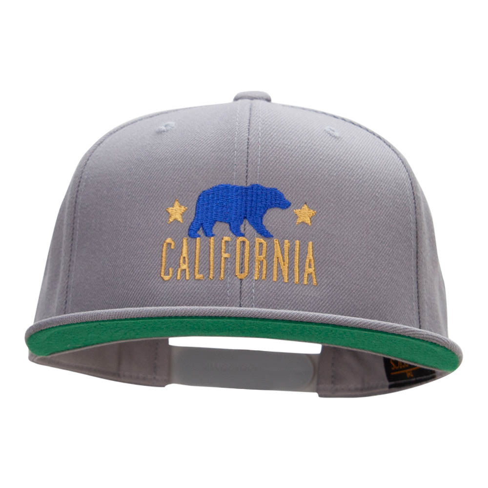 The California Bear Embroidered Wool Blend Prostyle Snapback - Silver OSFM