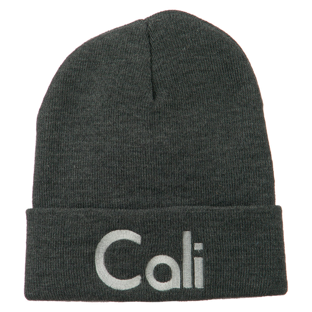 Cali Embroidered Long Beanie - Grey OSFM