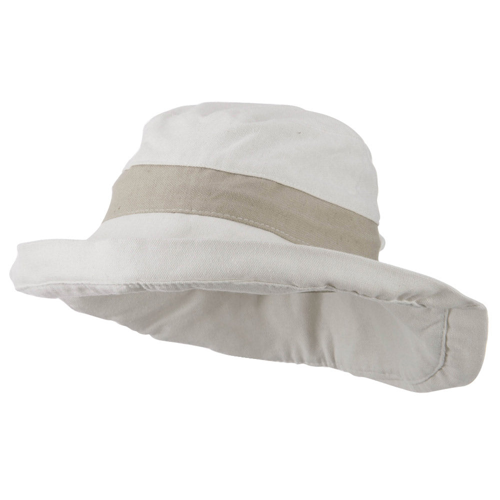 UPF 50+ Canvas Trimmed Crown Draw String Hat - Beige Mocha OSFM