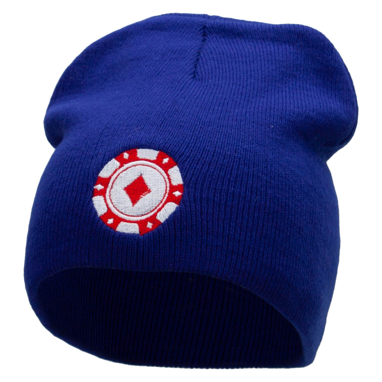 Poker Chip Embroidered 8 Inch Short Beanie - Royal OSFM