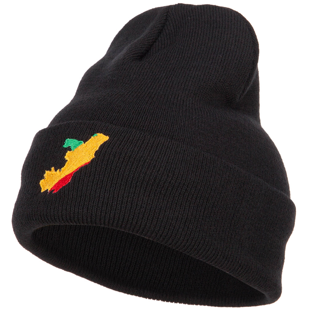Congo Flag Map Embroidered Long Beanie - Black OSFM
