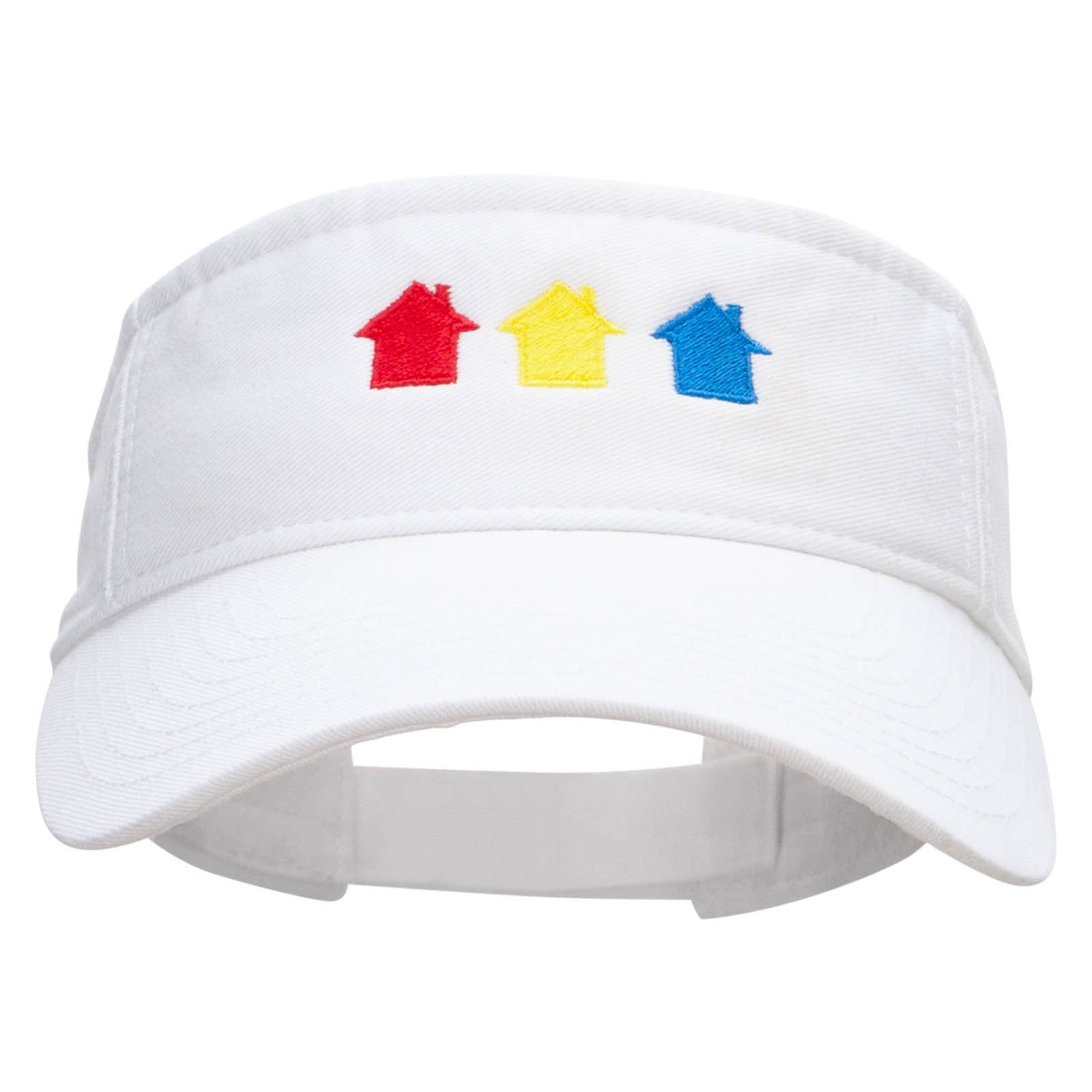 Colorful Houses Embroidered Pro Style Cotton Twill Washed Visor - White OSFM