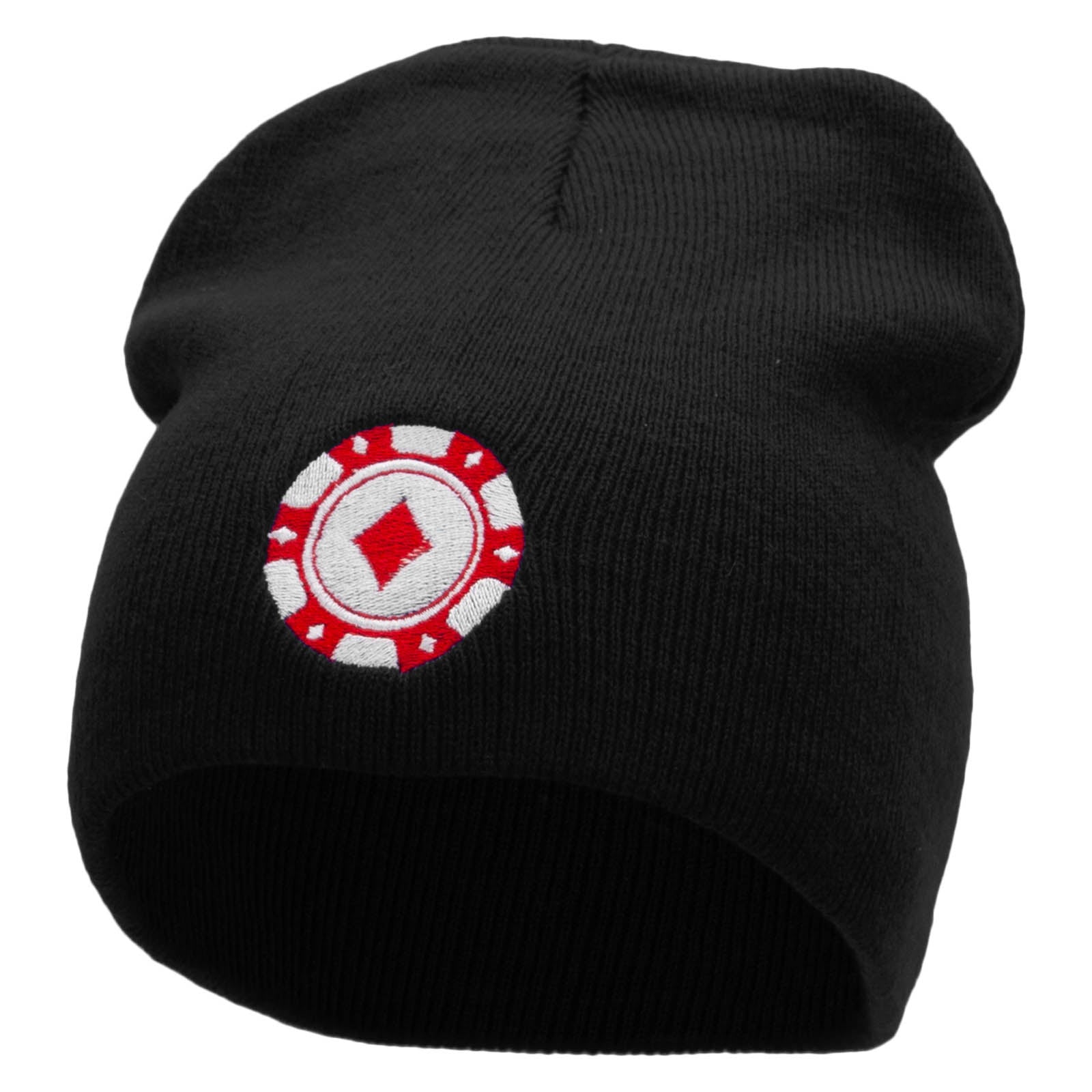 Poker Chip Embroidered 8 Inch Short Beanie - Black OSFM