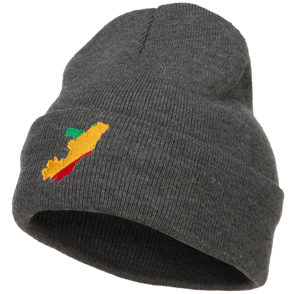 Congo Flag Map Embroidered Long Beanie - Dk Grey OSFM