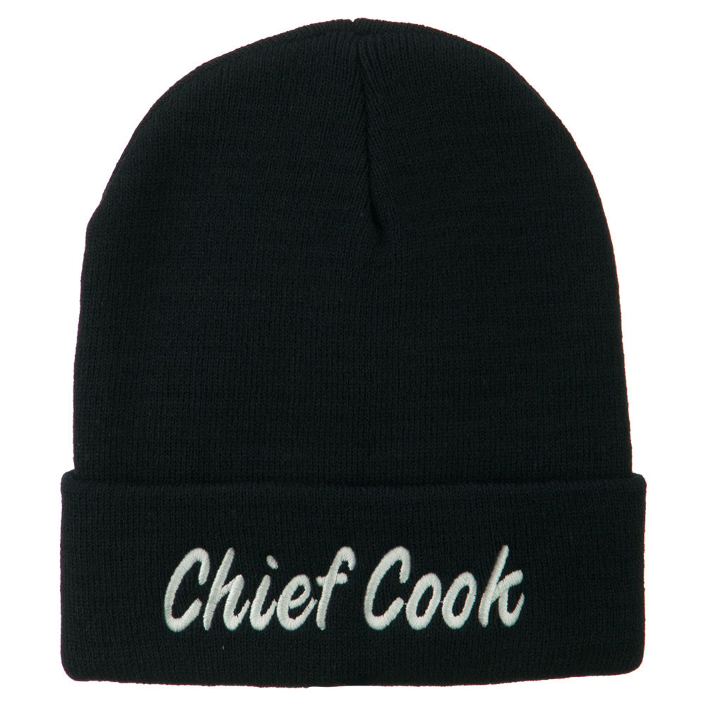Chief Cook Embroidered Long Beanie - Navy OSFM