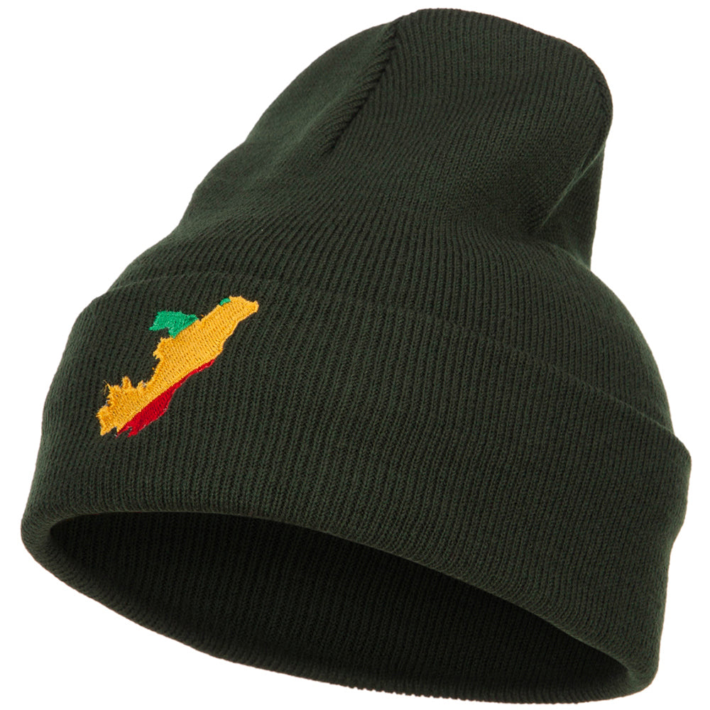 Congo Flag Map Embroidered Long Beanie - Olive OSFM