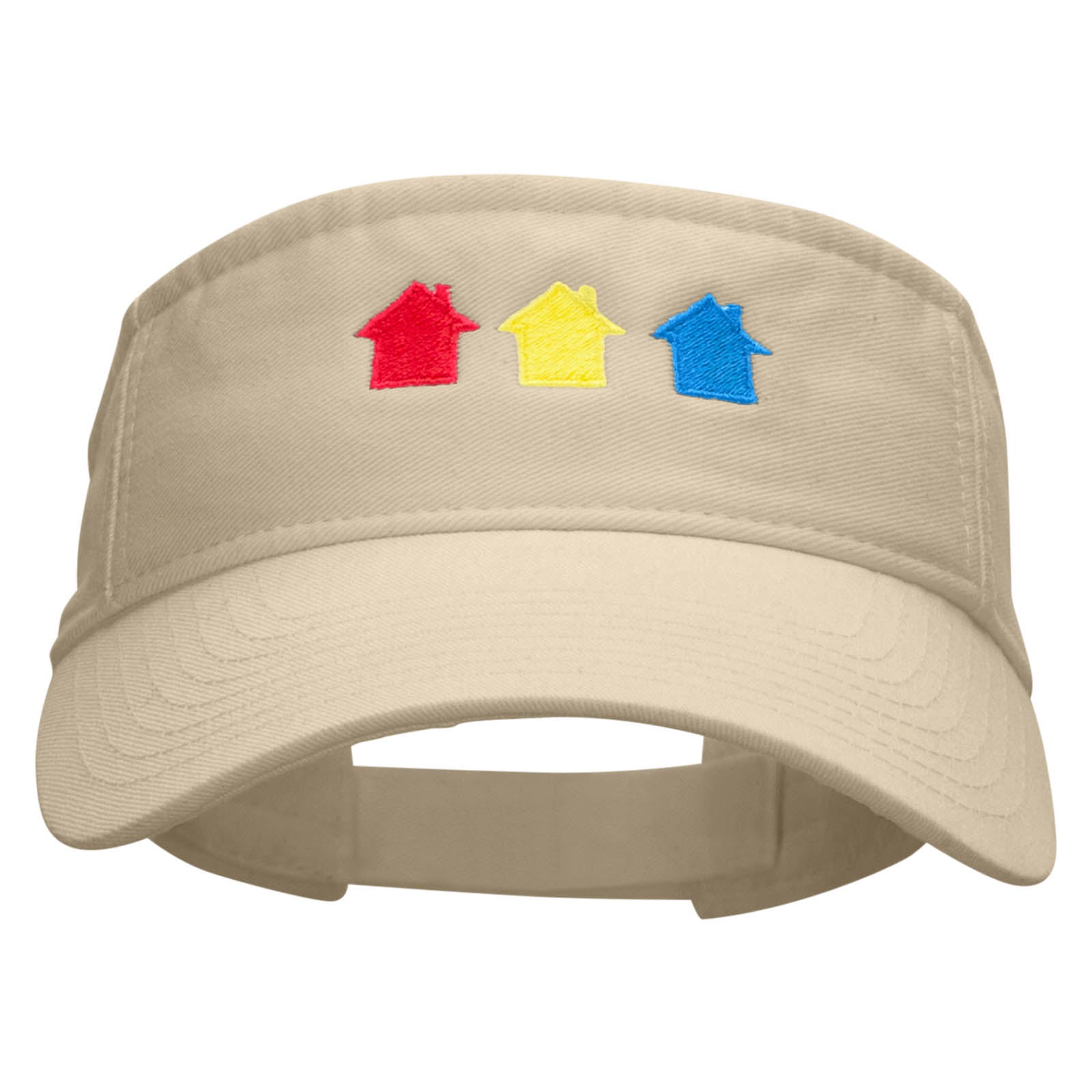 Colorful Houses Embroidered Pro Style Cotton Twill Washed Visor - Khaki OSFM