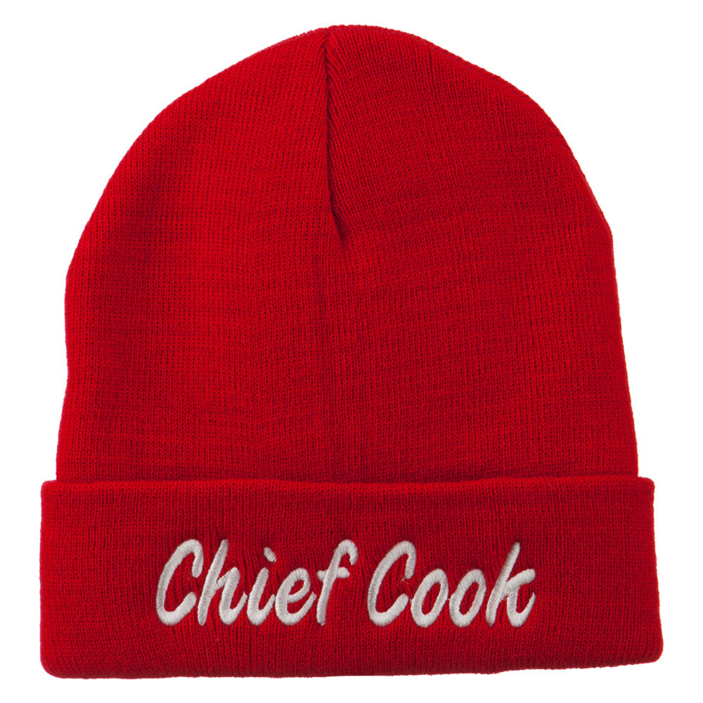 Chief Cook Embroidered Long Beanie - Red OSFM