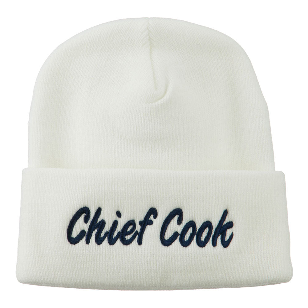 Chief Cook Embroidered Long Beanie - White OSFM