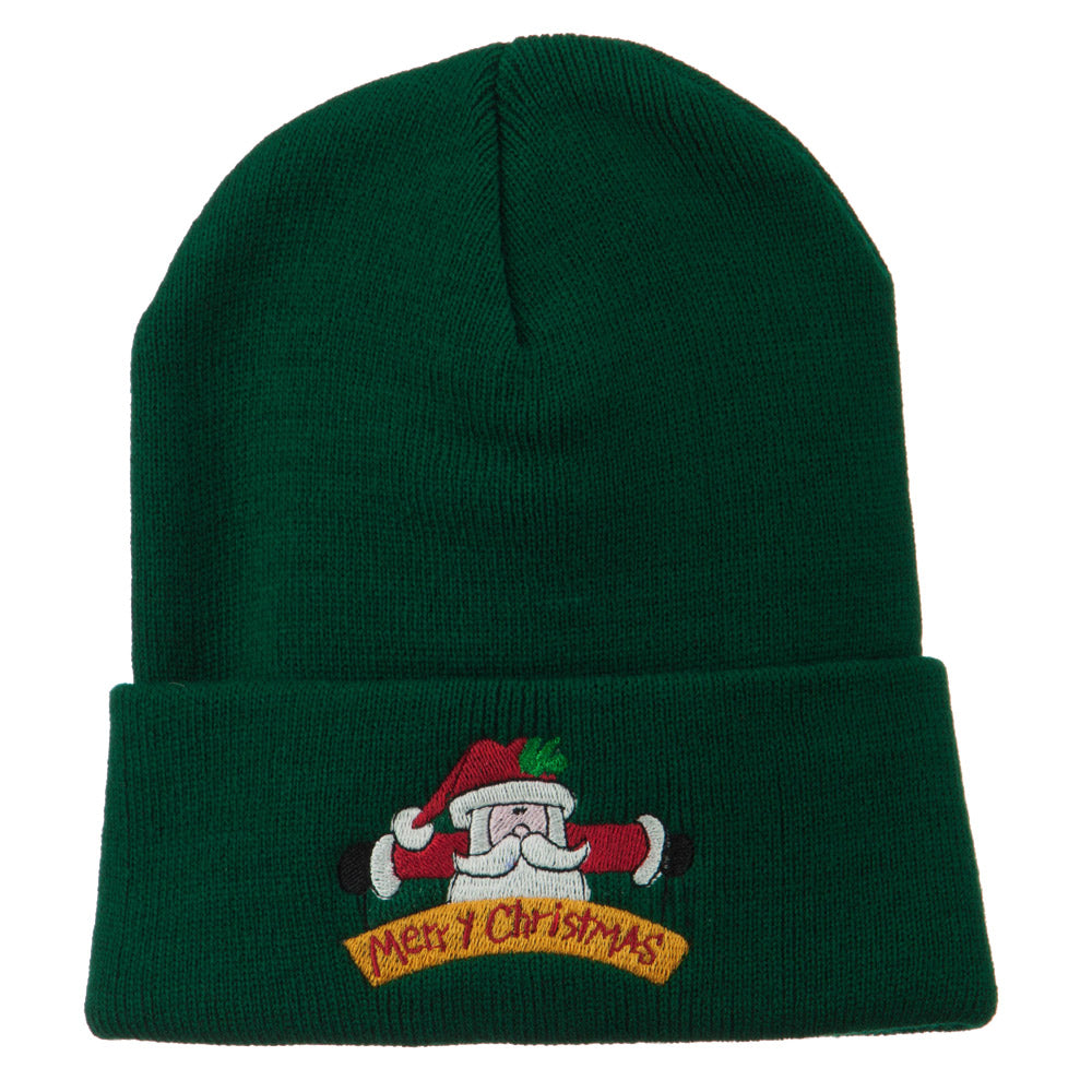 Merry Christmas Santa Claus Embroidered Beanie - Green OSFM