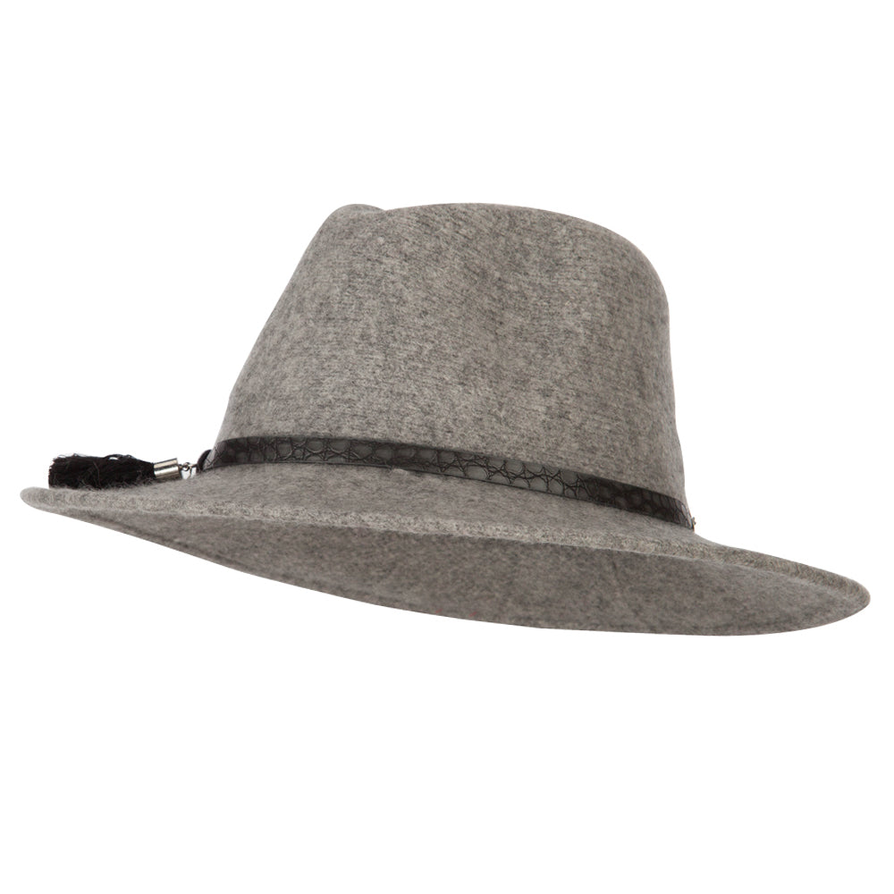 Women&#039;s Crocodile Print Trim Band with Tassel and Bead Accent Wool Fedora Hat - Lt Grey OSFM