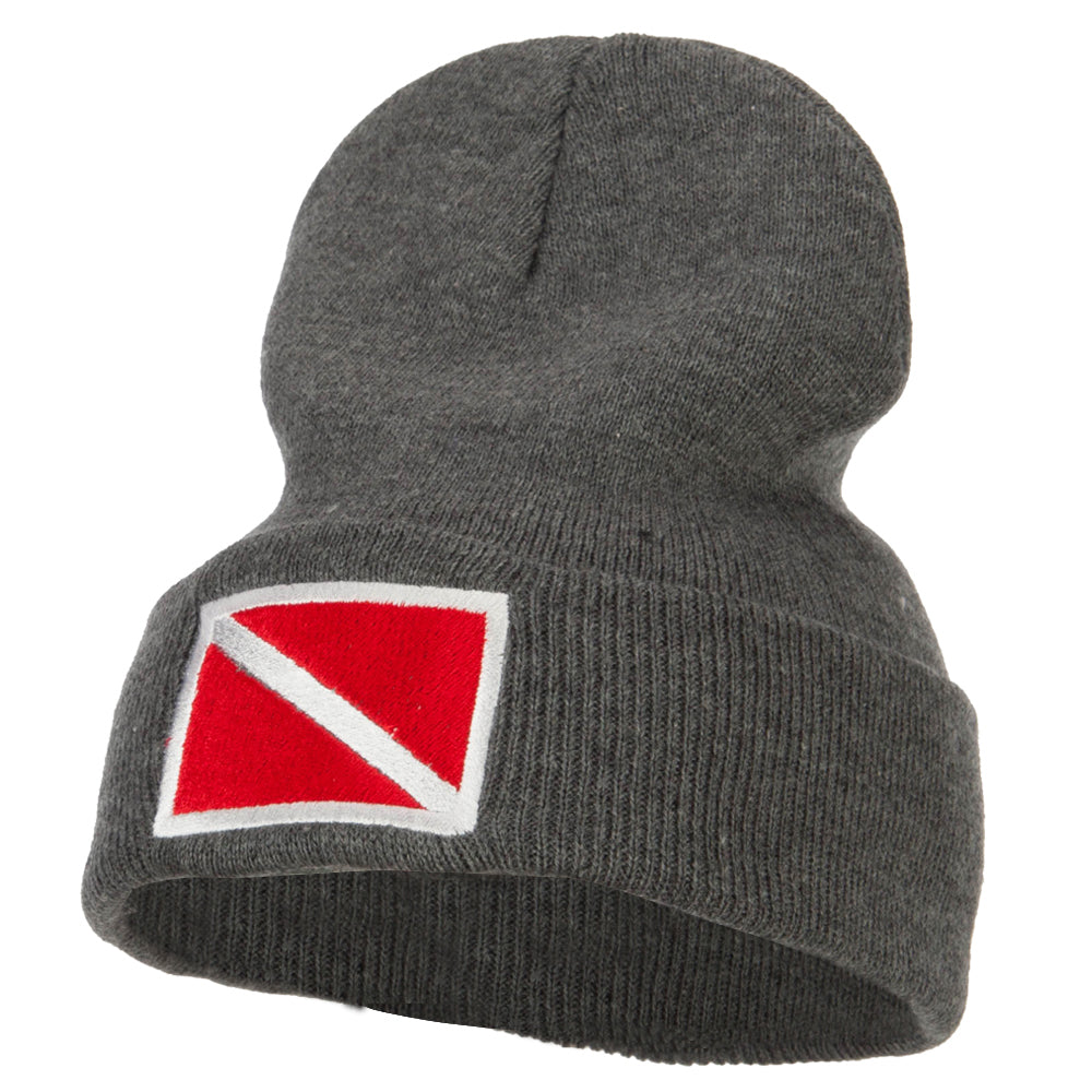 Scuba Diving Flag Embroidered Long Beanie - Dark Grey OSFM