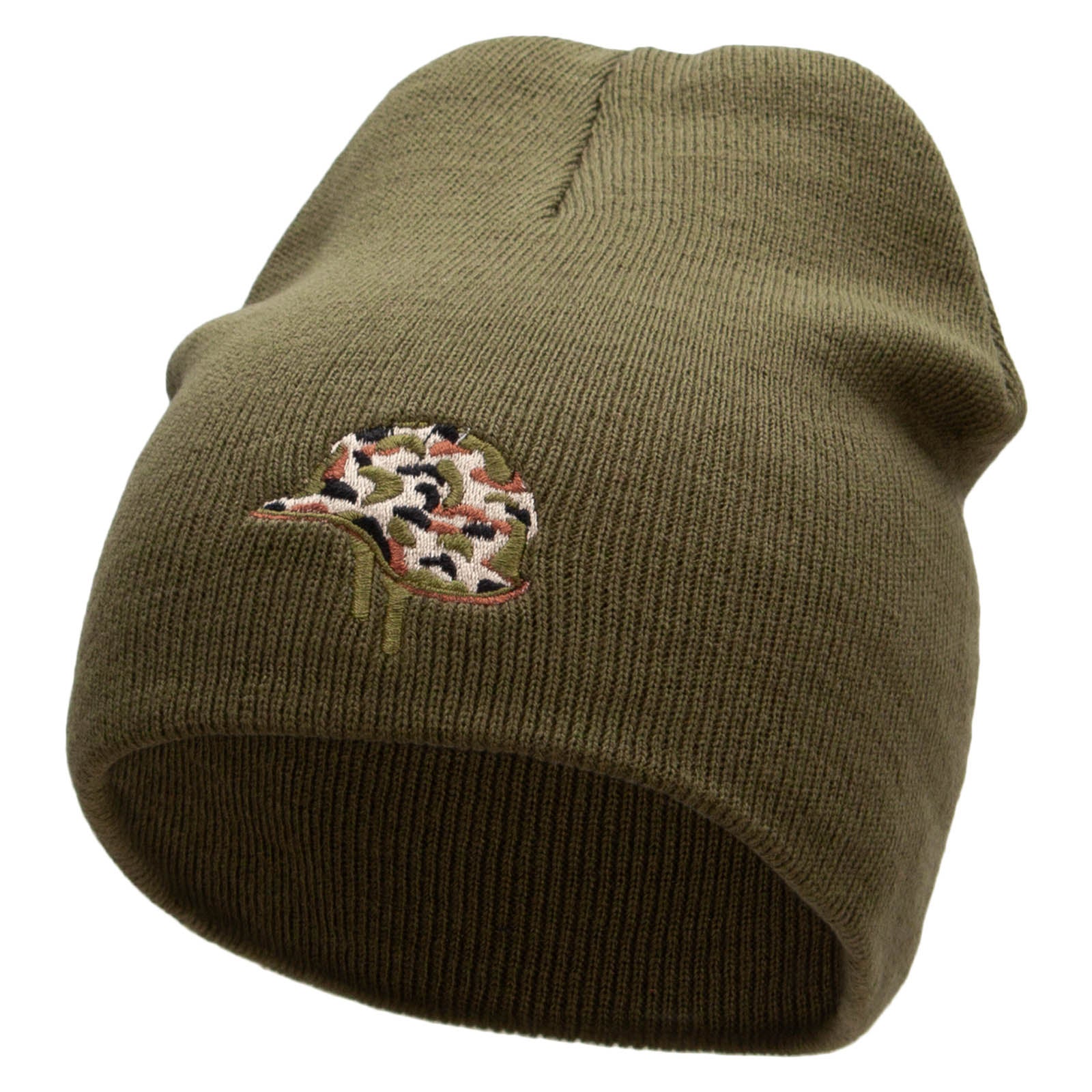 Military Helmet Embroidered 8 inch Acrylic Short Blank Beanie - Olive OSFM