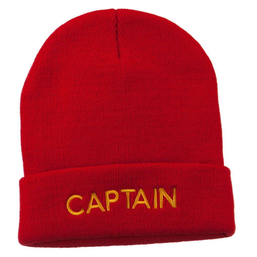 Captain Embroidered Cuff Long Beanie - Red OSFM
