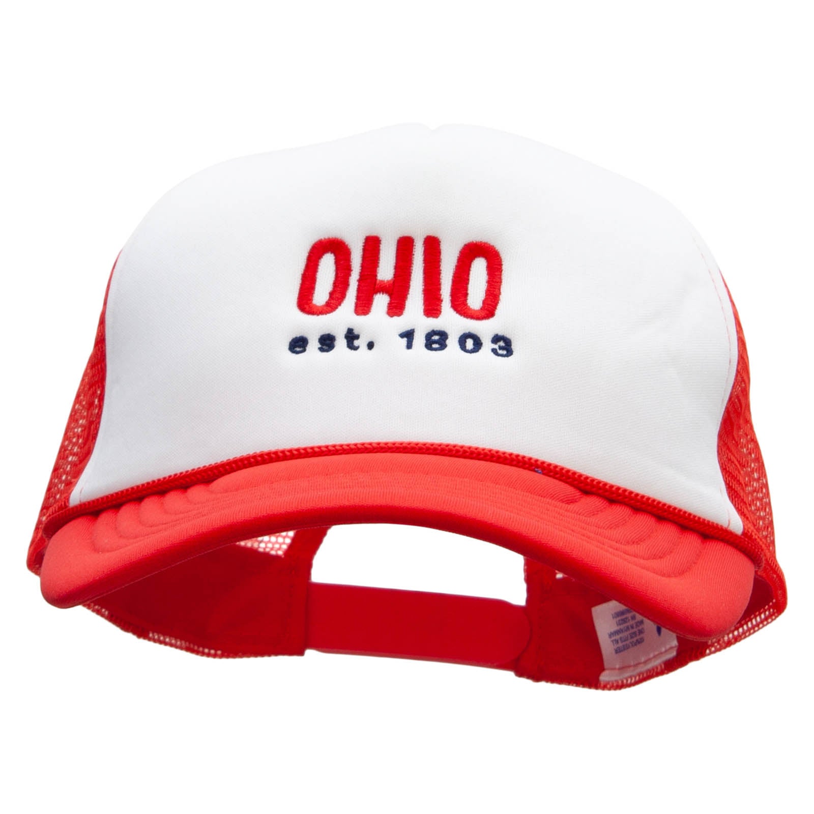 Ohio Year Established Embroidered Foam Panel Mesh Snapback - White Red OSFM