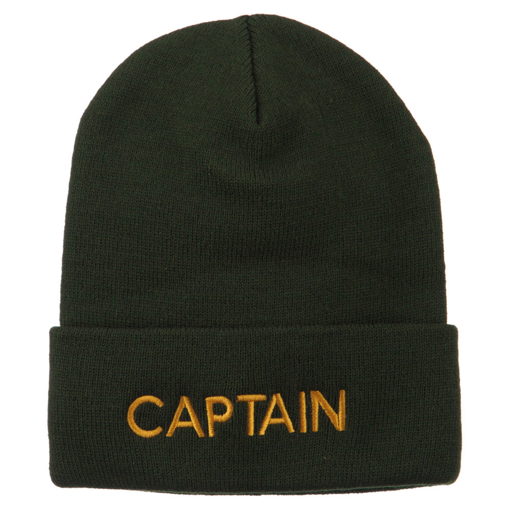 Captain Embroidered Cuff Long Beanie - Olive OSFM