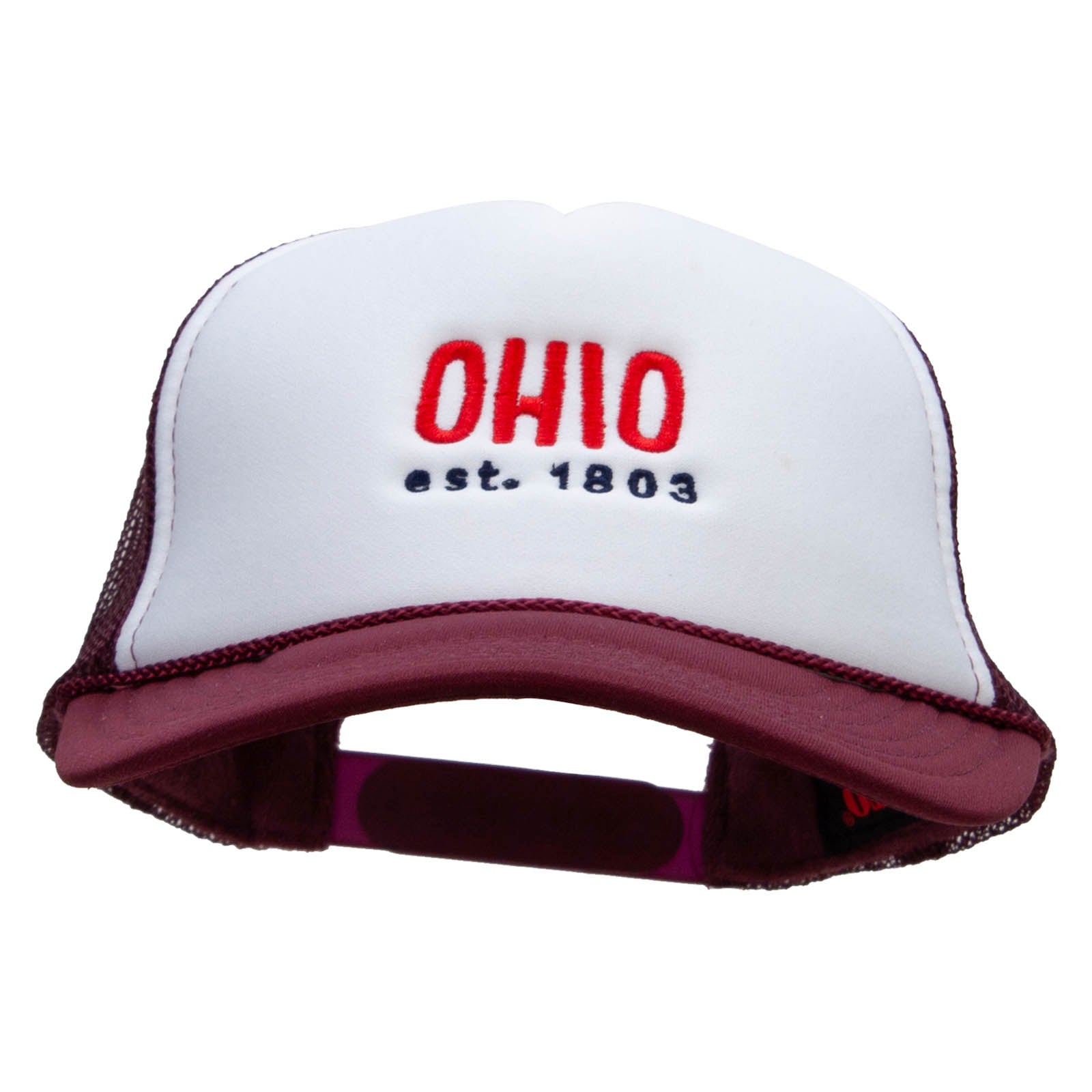 Ohio Year Established Embroidered Foam Panel Mesh Snapback - Maroon White OSFM