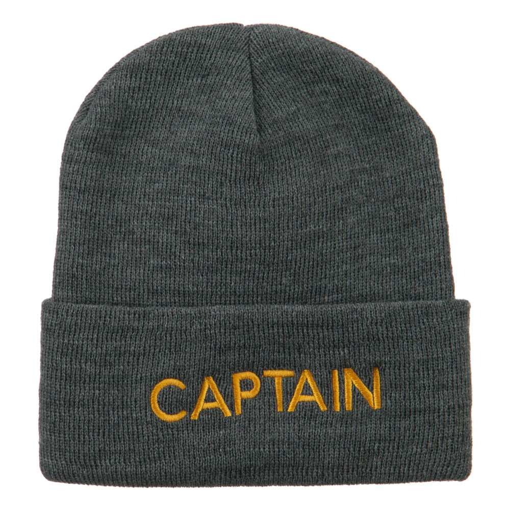 Captain Embroidered Cuff Long Beanie - Grey OSFM