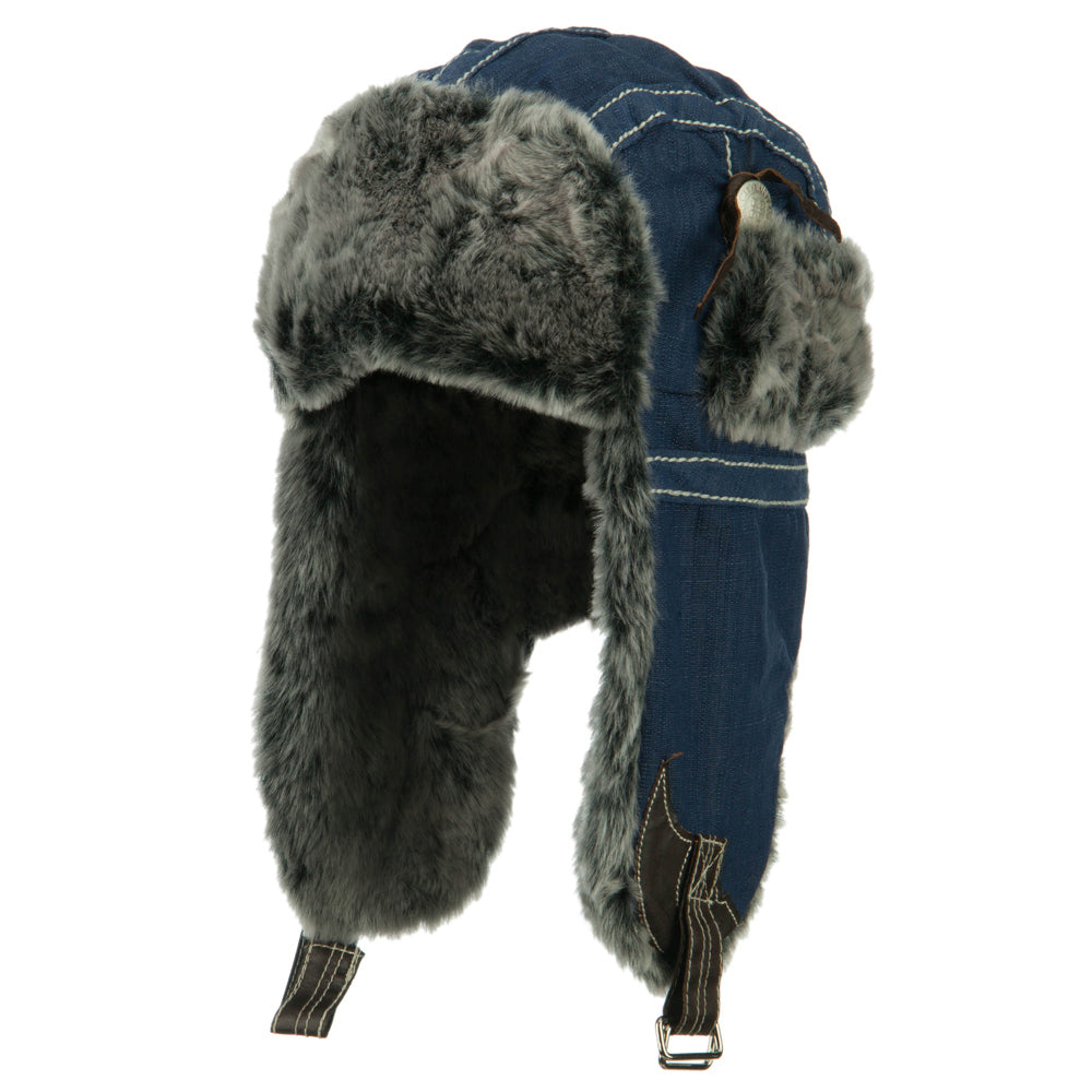 Chambray Faux Fur Trooper Hat - Navy OSFM