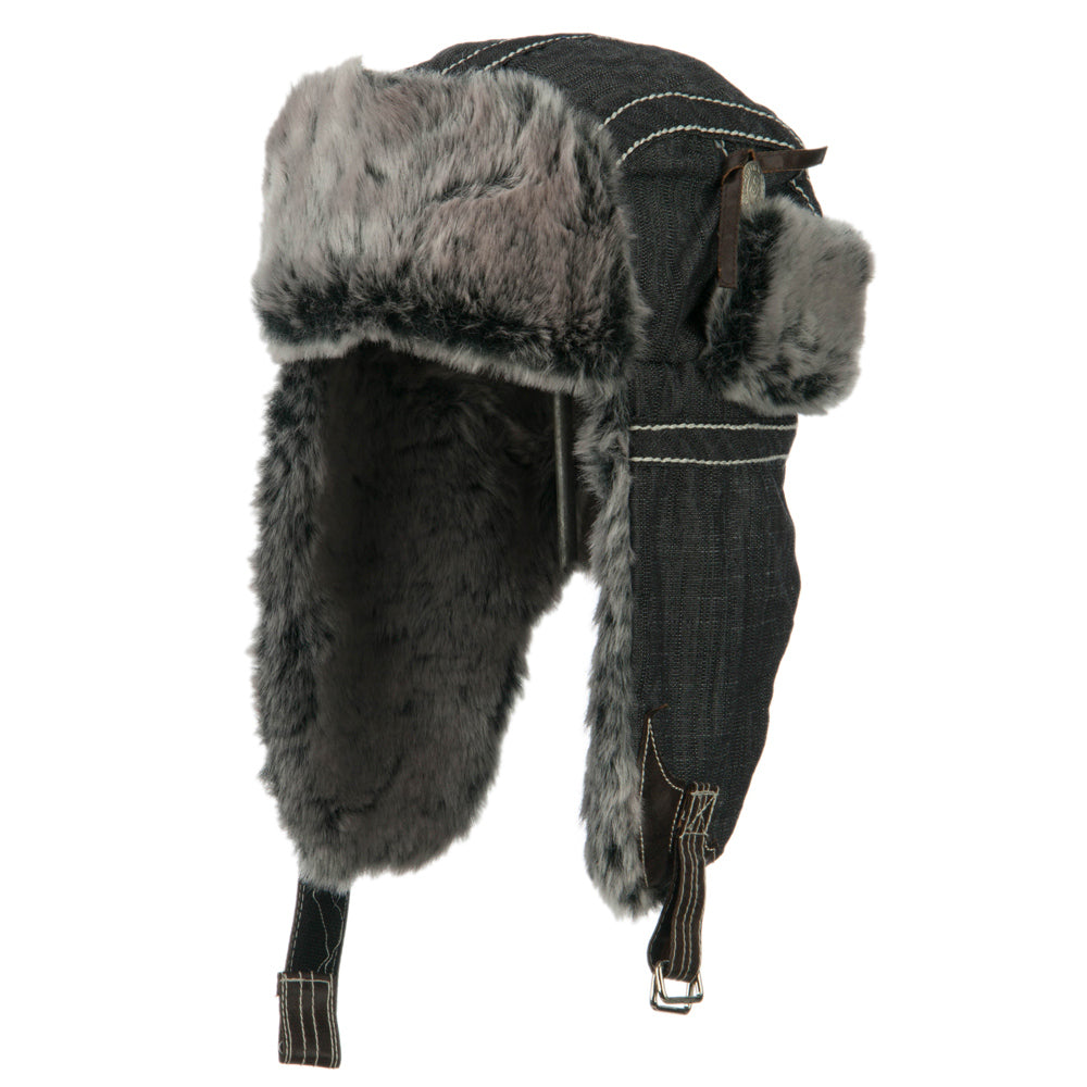 Chambray Faux Fur Trooper Hat - Black OSFM