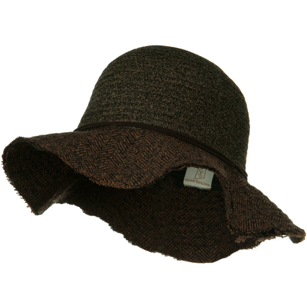 Chenille Hat with Frayed Brim - Brown OSFM