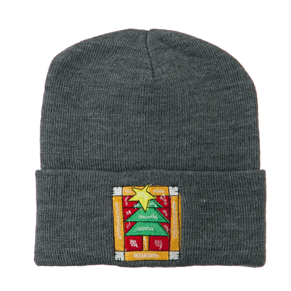 Christmas Tree with Frame Embroidered Beanie - Grey OSFM