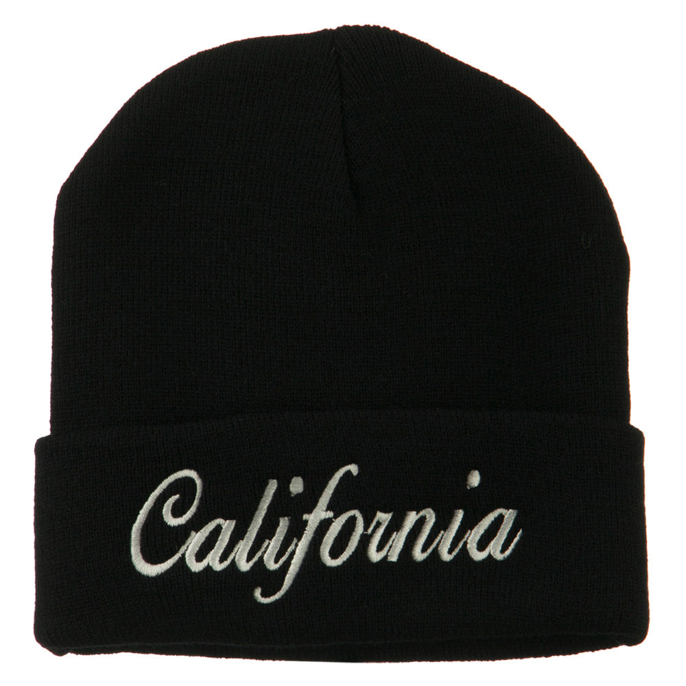 California Embroidered Long Cuff Beanie - Black OSFM