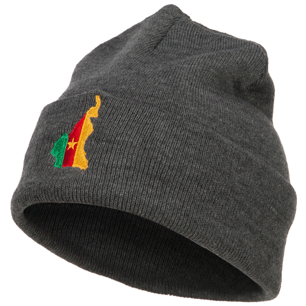 Cameroon Flag Map Embroidered Long Beanie - Dk Grey OSFM