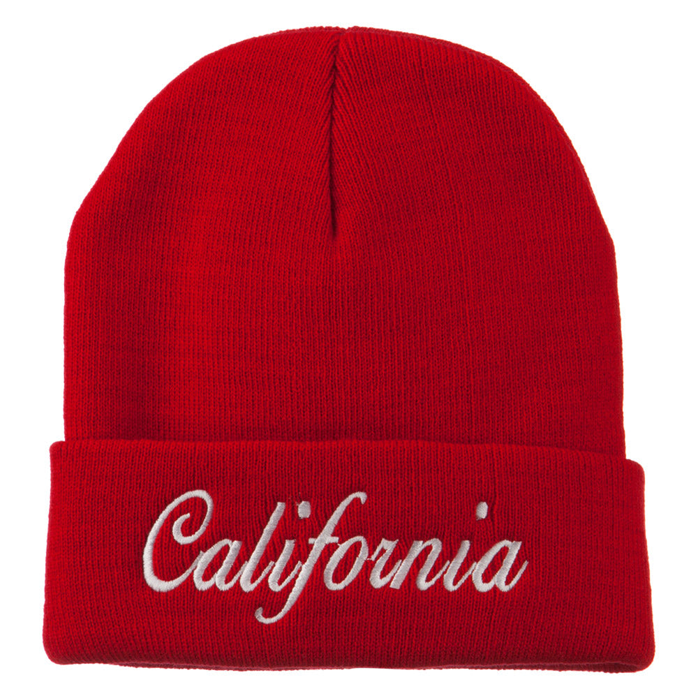 California Embroidered Long Cuff Beanie - Red OSFM