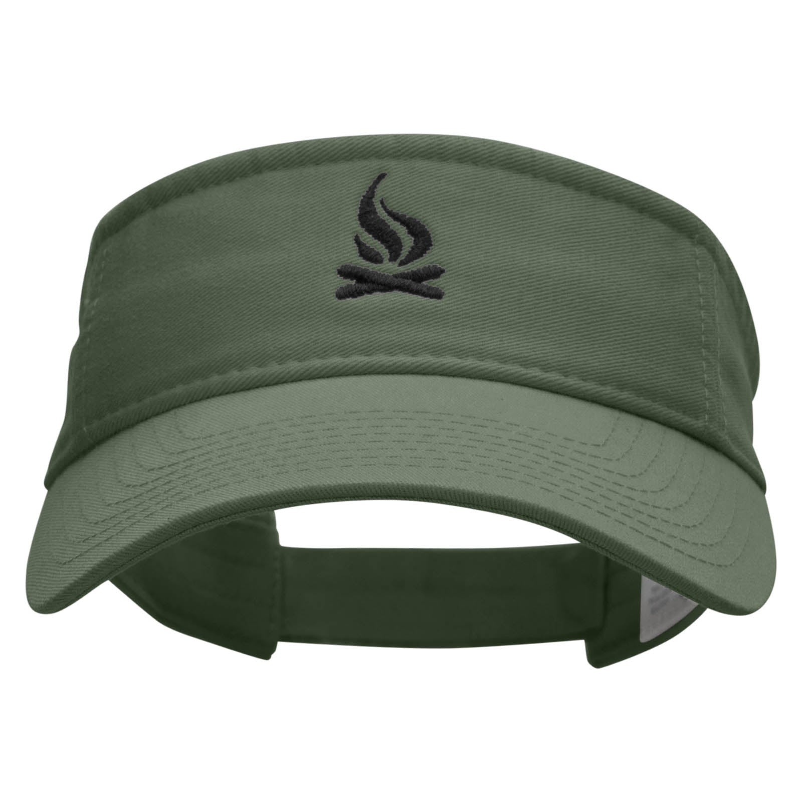 Camp Fire Symbol Embroidered Pro Style Cotton Twill Washed Visor - Olive OSFM