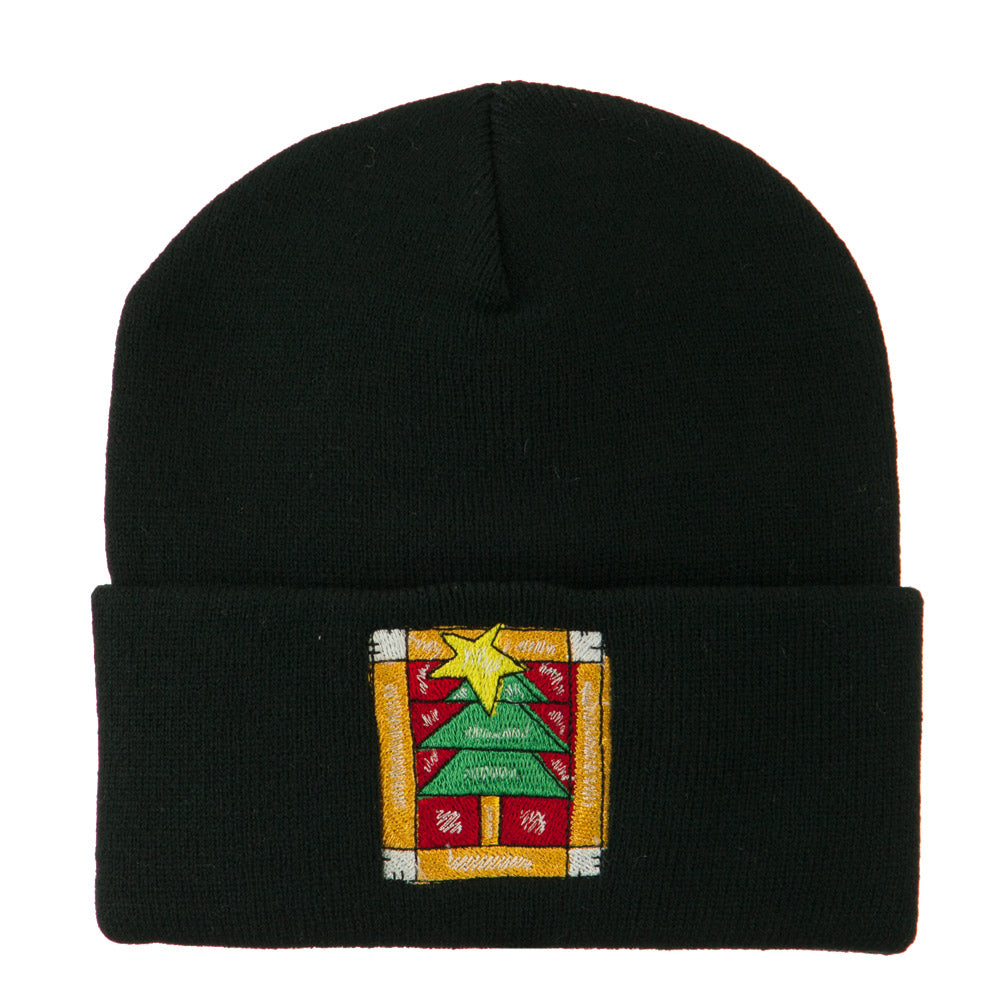 Christmas Tree with Frame Embroidered Beanie - Black OSFM